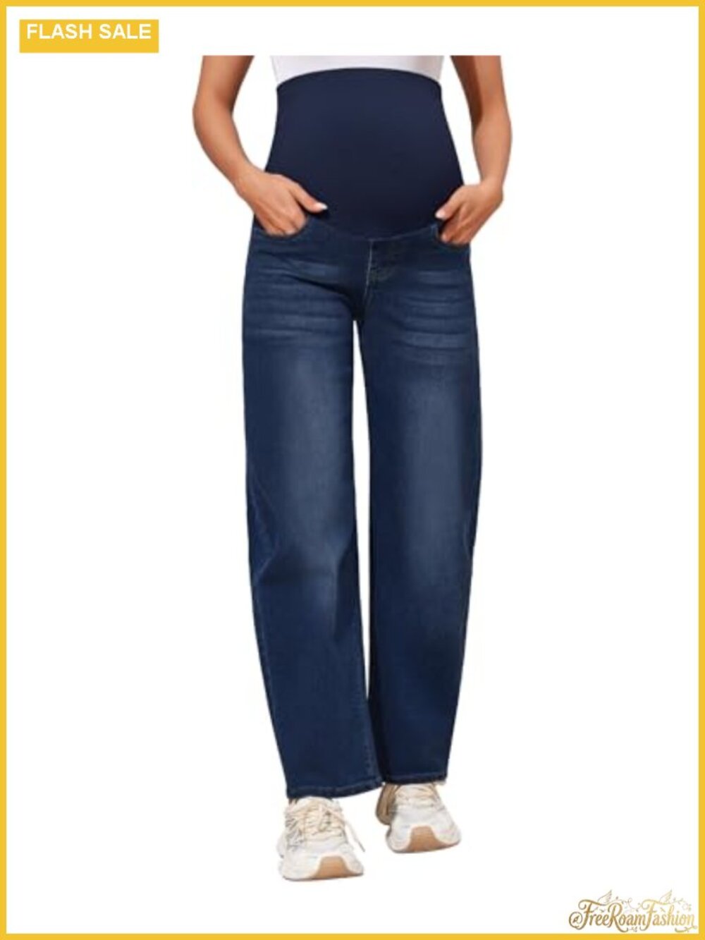 Maternity Wide Leg Barrel Jeans Over Belly Stretchy Denim Pregnancy